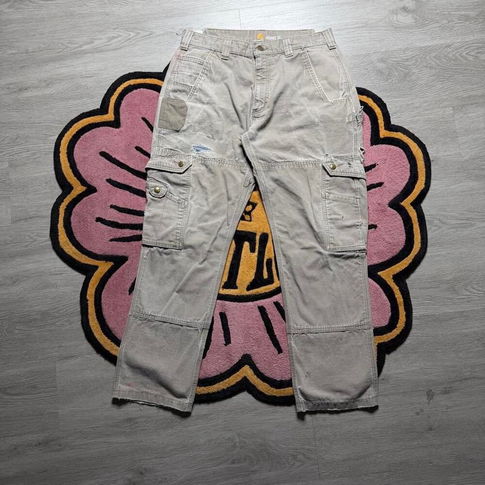 Carhartt Distressed Repaired Cargo Carpenter Work Pants size 34x32 (33x29)
